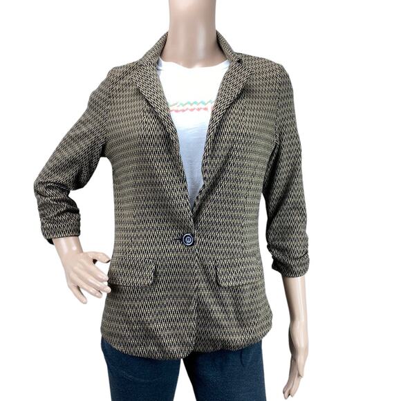 Soho Apparel Women's Brown Chevron Ruched Sleeve Notched Lapel Blazer Jacket S - Picture 1 of 7